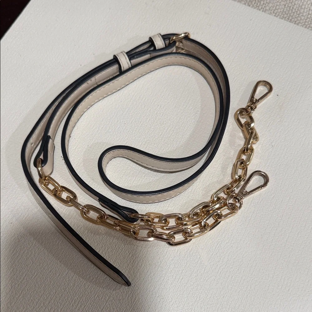 Source Unknown Cream and Black Leather Strap with Gold Chain